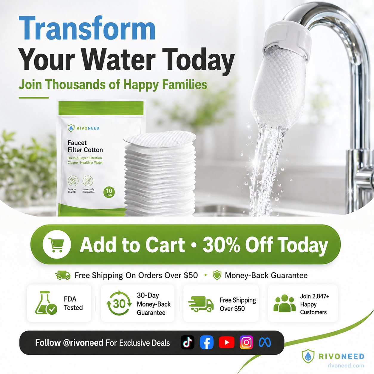 Limited Stock!!! ⏰60%OFF⚡50K+ SOLD!💥AEXZR® Anti-Splash Kitchen Faucet Cotton Filter for Sediment & Rust Removal