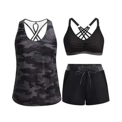 Limited Stock!!! Sfrcord® Women's 3-Piece Swimsuit Tankini Set with Shorts