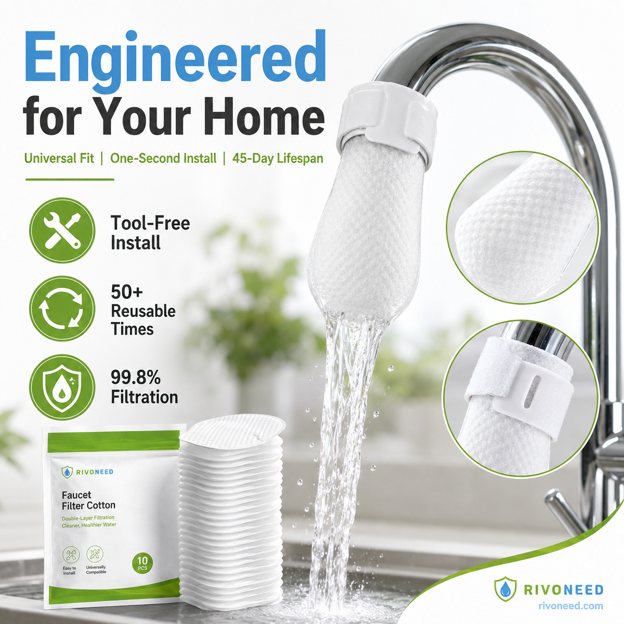 ⏰60%OFF⚡50K+ SOLD!💥AEXZR® Anti-Splash Kitchen Faucet Cotton Filter for Sediment & Rust Removal