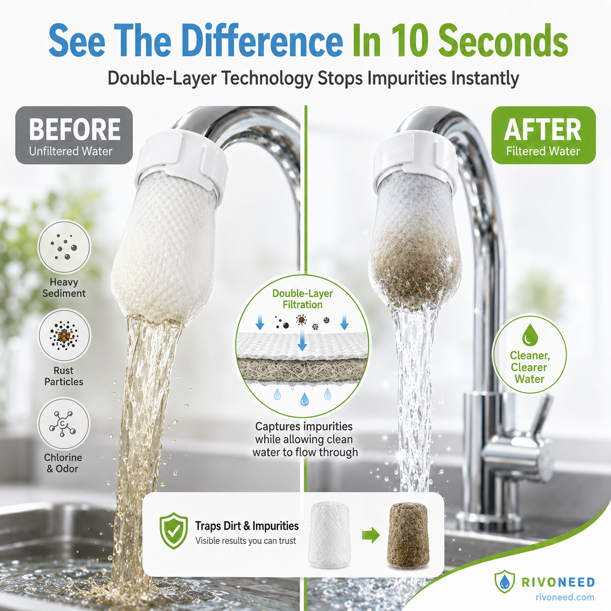 ⏰60%OFF⚡50K+ SOLD!💥AEXZR® Anti-Splash Kitchen Faucet Cotton Filter for Sediment & Rust Removal