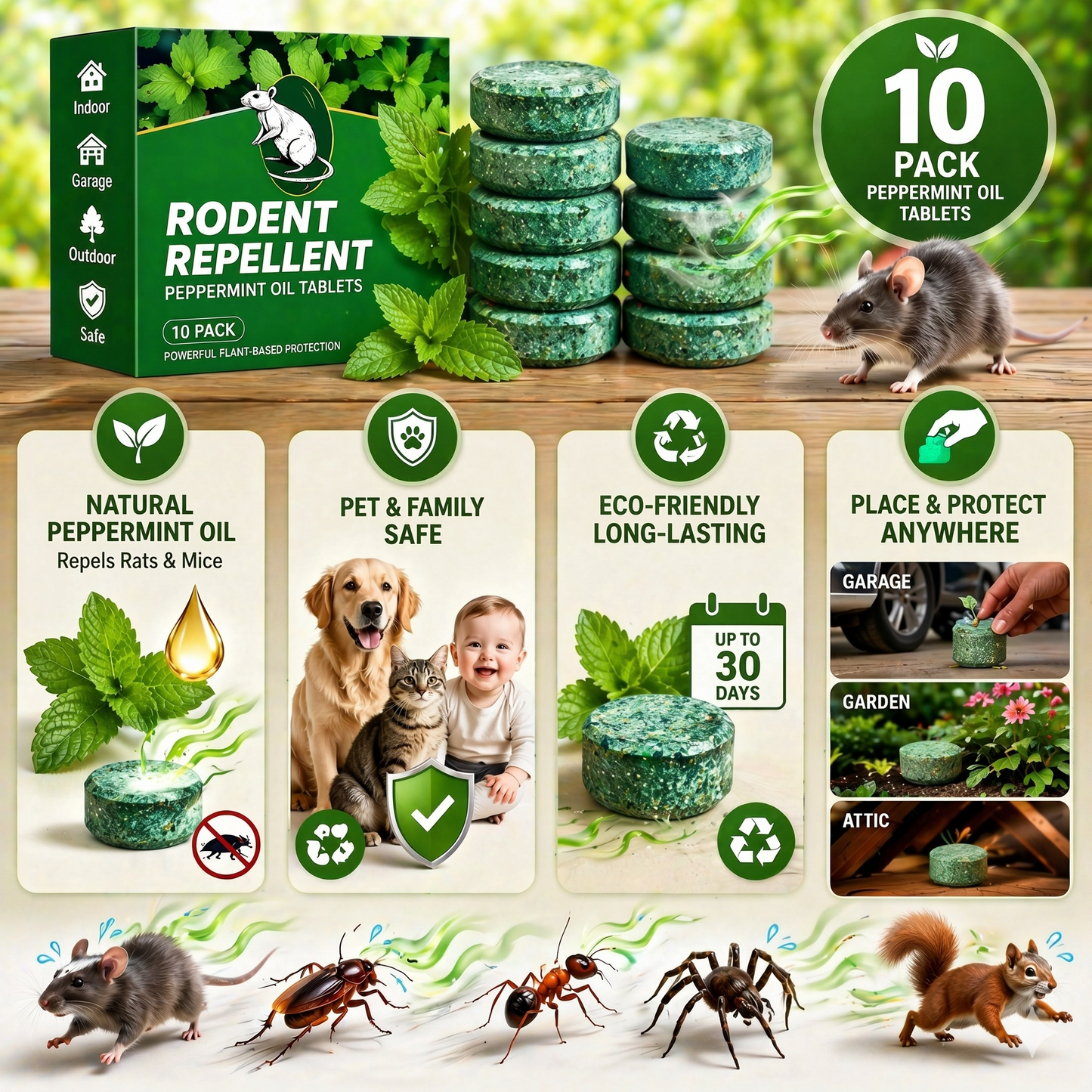 Begrenzter Vorrat!!! 🟢 Natürliche Pfefferminzöl-Tabletten zur Nagetierabwehr – 10er-Pack