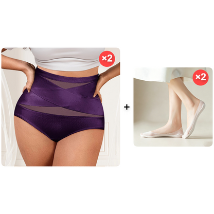 Sfrcord® Plus-Size High-Waist Cross Tummy Control Panties