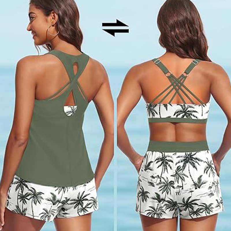 Limited Stock!!! Sfrcord® Women's 3-Piece Swimsuit Tankini Set with Shorts
