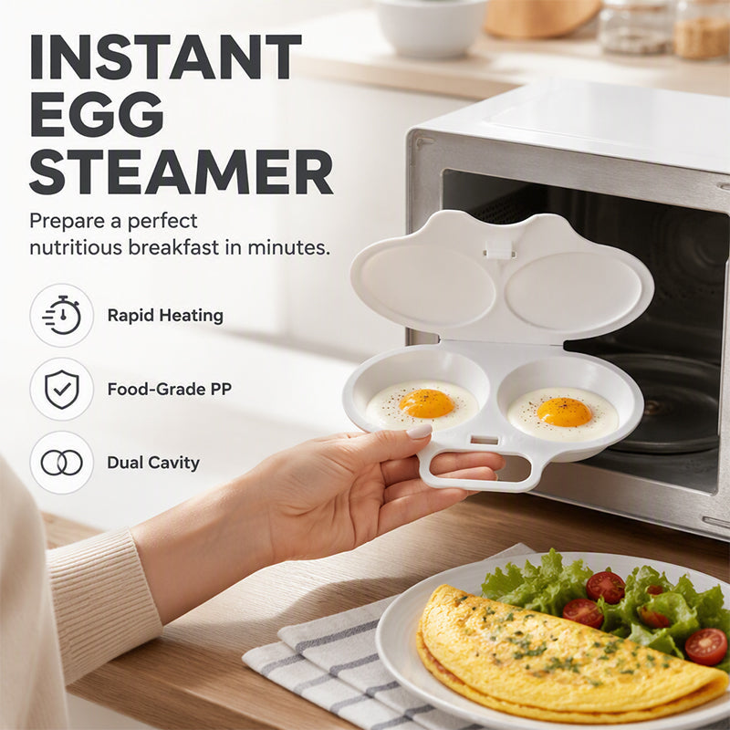 Limited Stock!!! AEXZR® 🥚✨ BUY 1 GET 1 FREE! Dual-Cavity Microwave Egg Poacher | Quick & Healthy Breakfast in Minutes 🍳